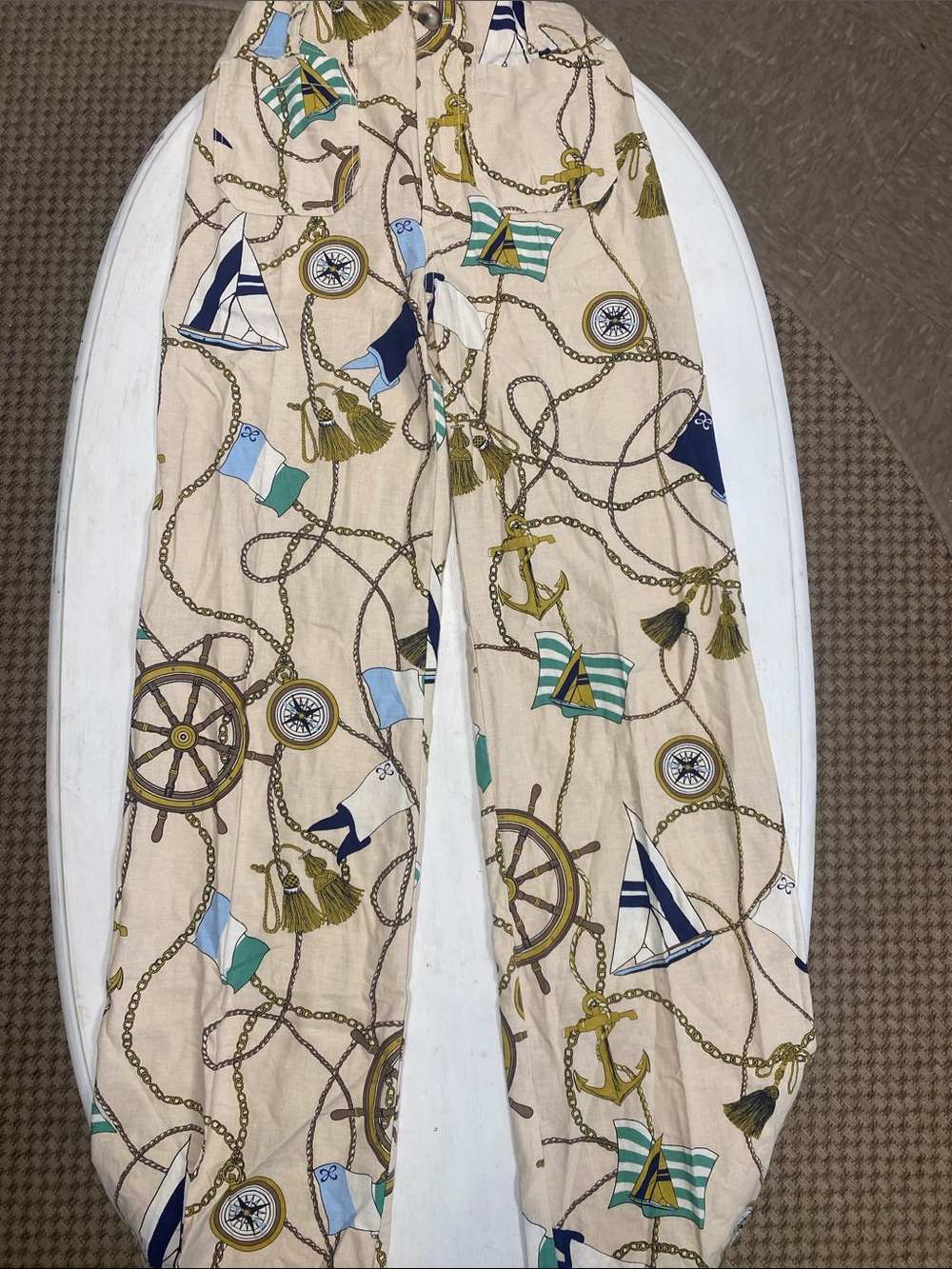 Maeve Beige Nautical Sail Boat  & Anchor Print Pants